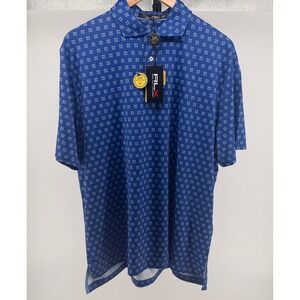RLX Ralph Lauren Men's Blue Geometric Print UV Protection Golf Polo Shirt‎ Large